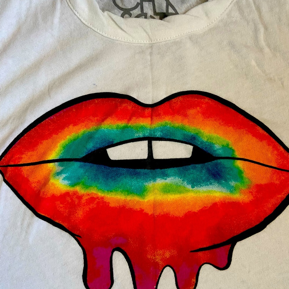 Chasor sz small fitness tank with rainbow stones “lips logo”